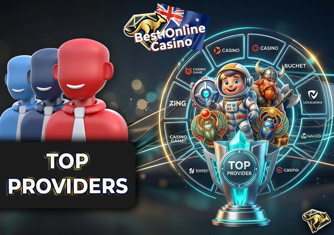 A display of leading game studio logos and their flagship game characters.